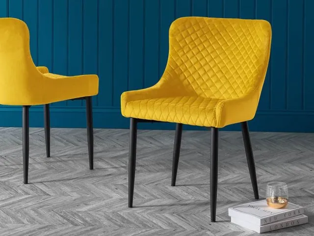 Julian Bowen Luxe Set of 2 Mustard Velvet Dining Chairs