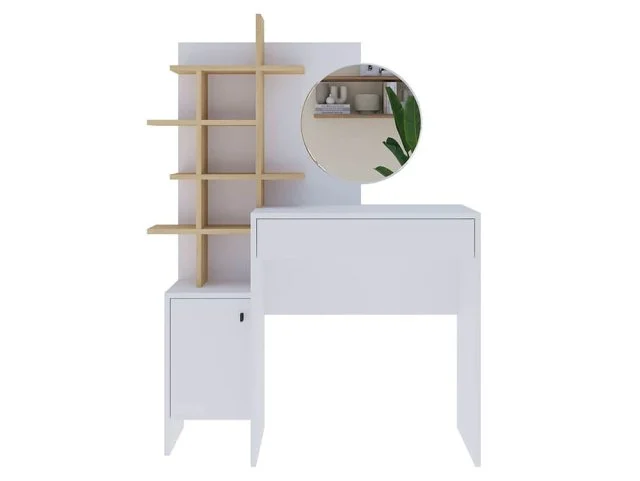 GFW Freyja White and Oak 1 Drawer Dressing Table with Mirror