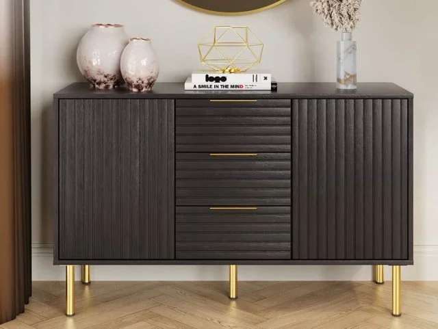 GFW Nervata Black and Gold 2 Door 3 Drawer Sideboard