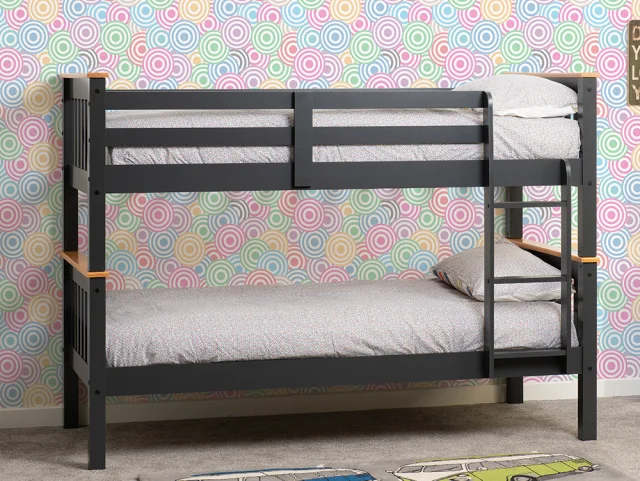 Photos - Bed Seconique Neptune 3ft Grey and Oak Wooden Bunk  Frame bunkbeds