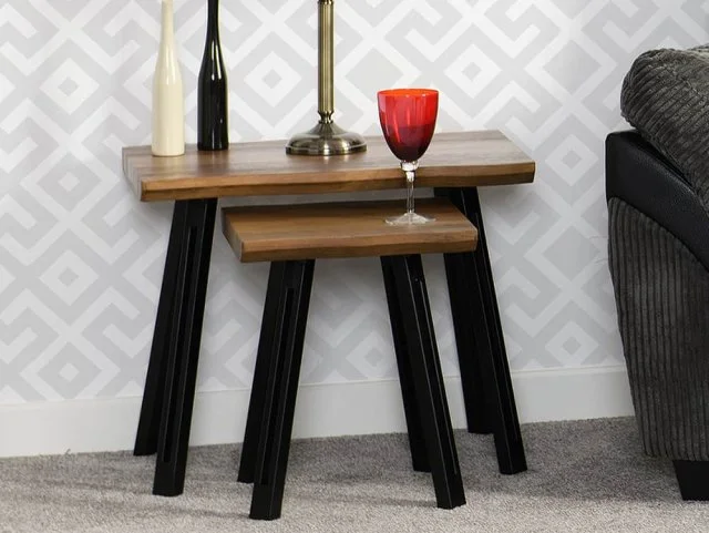 Seconique Quebec Wave Oak Effect Nest of Tables