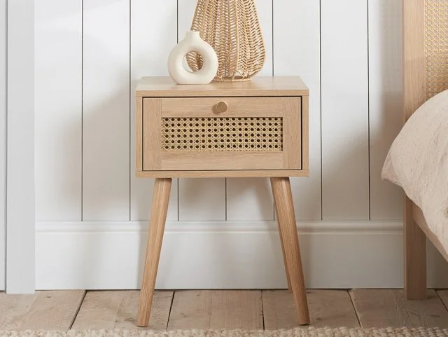Birlea Croxley Rattan and Oak 1 Drawer Bedside Table