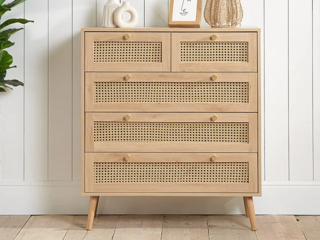 Birlea Croxley Rattan and Oak 32 Drawer Chest of Drawers