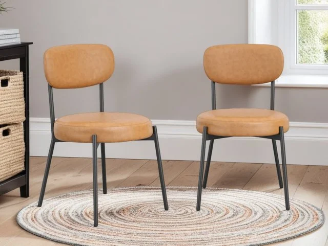 LPD Smith Carmel Set of 2 Faux Leather Dining Chairs thumbnail