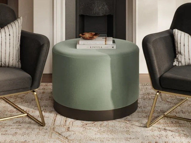 LPD Lara Large Sage and Black Fabric Bedroom Stool thumbnail