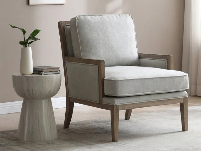 Kyoto Beatrice Grey Linen Fabric Accent Chair thumbnail