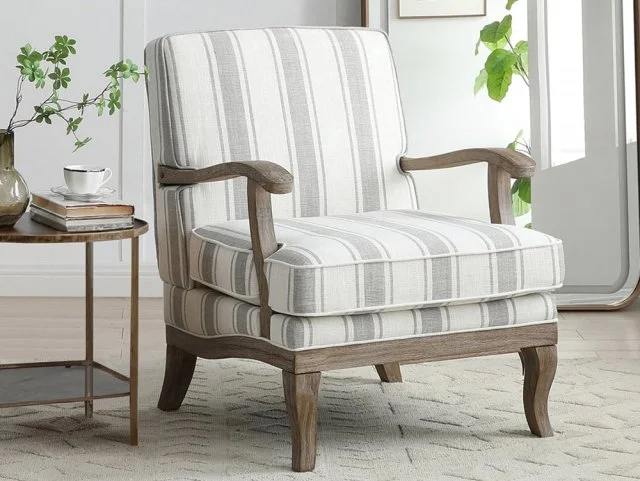 Kyoto Colwell Grey Stripe Linen Accent Chair thumbnail