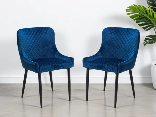 Julian Bowen Luxe Set of 2 Blue Velvet Dining Chairs