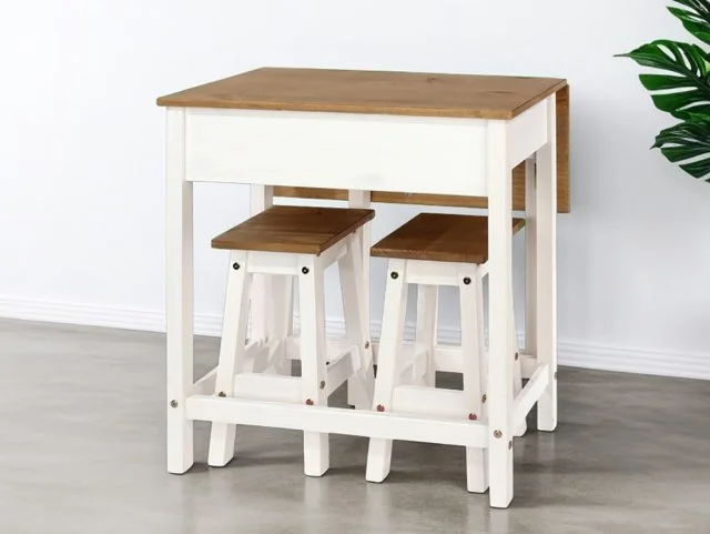 Core Products - Core Corona White and Pine Breakfast Drop Leaf Table and 2 Stools Set thumbnail