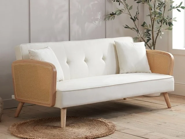 Birlea Furniture & Beds - Birlea Mila Rattan and White Fabric Sofa Bed thumbnail