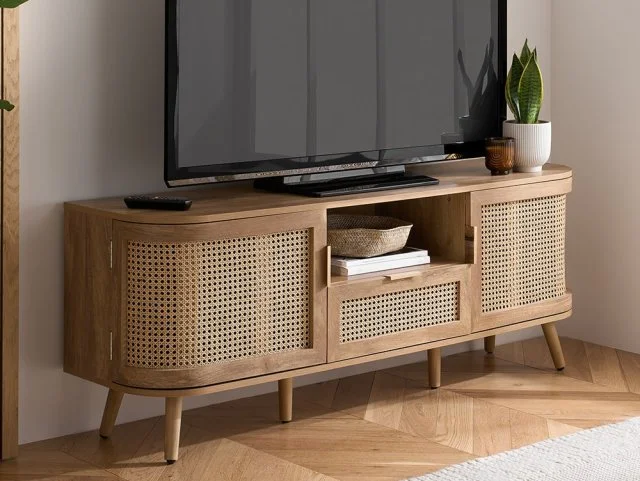 Photos - Wardrobe Birlea Noah Rattan and Oak 2 Door 1 Drawer TV Cabinet bedsidetables&cabinets 