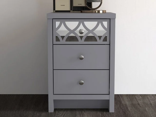GFW Arianna 3 Drawer Grey Wooden Bedside Table