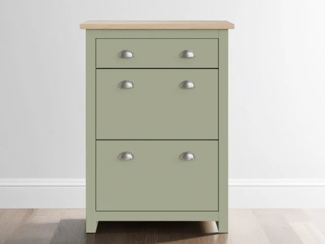 GFW Lancaster Green and Oak 2 Door 1 Drawer Shoe Cabinet