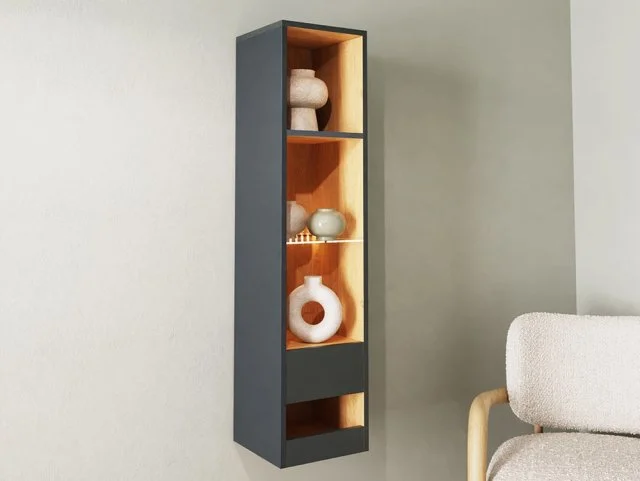 GFW Leon Anthracite and Oak Tall Shelf Unit With LED Lighting thumbnail
