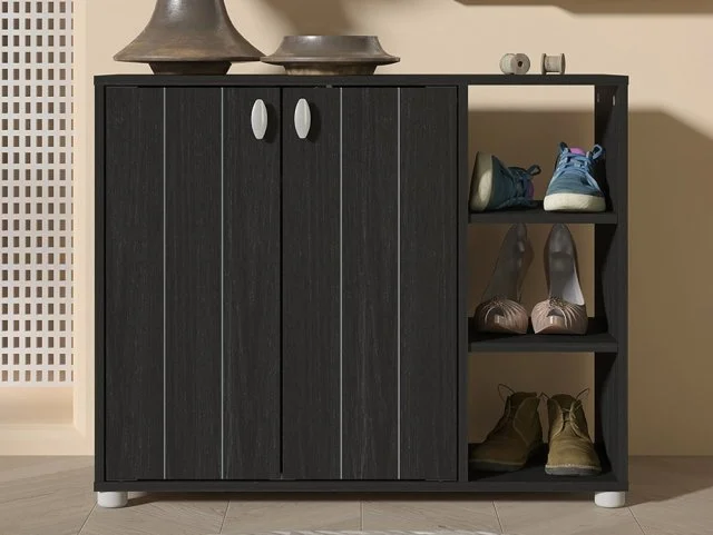Photos - Dresser / Chests of Drawers GFW Bideford Black 2 Door Compact Shoe Cabinet bedsidetables&cabinets