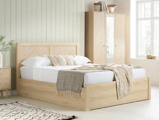Birlea Furniture & Beds - Birlea Herringford Light Oak Wooden Ottoman Bed Frame - 5ft King Size thumbnail