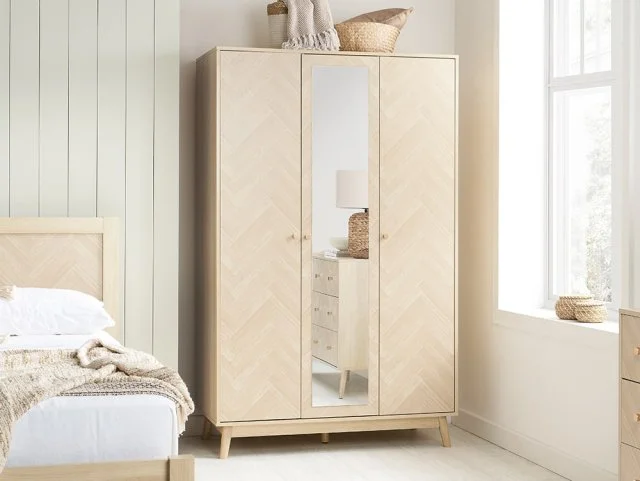 Birlea Herringford Light Oak 3 Door Mirrored Wardrobe