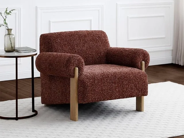 Kyoto Arlo Ruby Chenille and Oak Accent Chair thumbnail