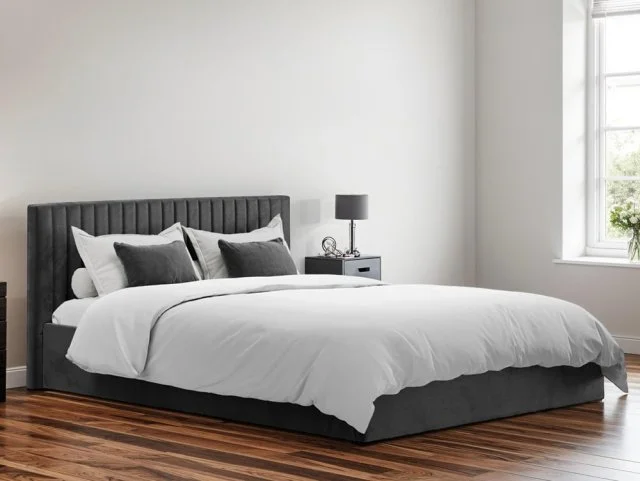 LPD Berlin Silver Velvet Fabric Ottoman Bed Frame - 5ft King Size thumbnail