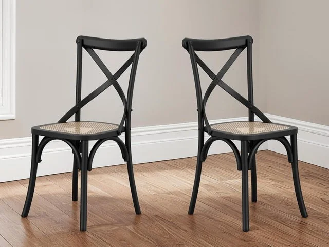 LPD Fitzroy Set of 2 Rattan and Black Dining Chairs thumbnail