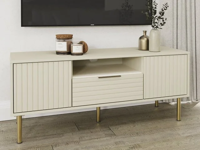 GFW Nervata 2 Doors 1 Drawer Ivory TV Unit thumbnail