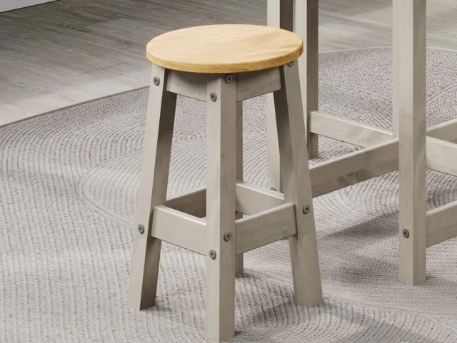 Core Products - Core Corona Grey and Waxed Pine Set of 2 Low Round Breakfast Stools thumbnail