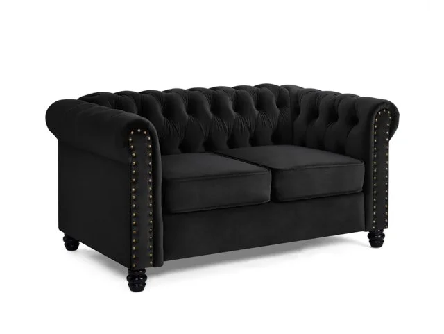 TGC Chester Black Velvet Fabric 2 Seater Sofa