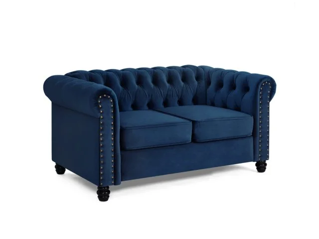 TGC Chester Blue Velvet Fabric 2 Seater Sofa