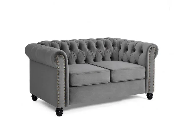 TGC Chester Grey Velvet Fabric 2 Seater Sofa