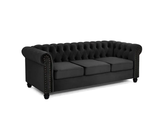 TGC Chester Black Velvet Fabric 3 Seater Sofa