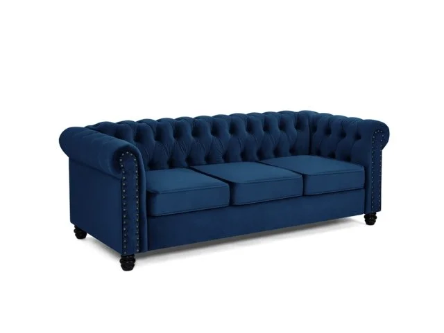 TGC Chester Blue Velvet Fabric 3 Seater Sofa
