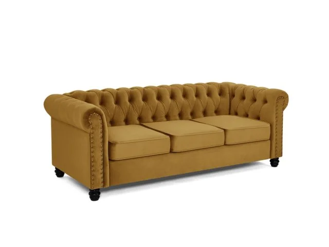 TGC Chester Gold Velvet Fabric 3 Seater Sofa
