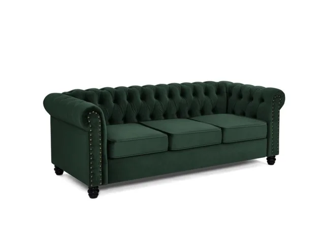 TGC Chester Green Velvet Fabric 3 Seater Sofa