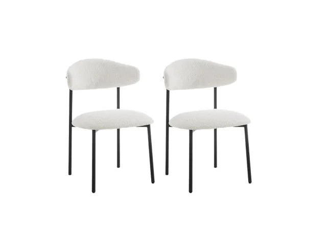 TGC Elliot Set of 2 White Boucle Fabric Dining Chairs