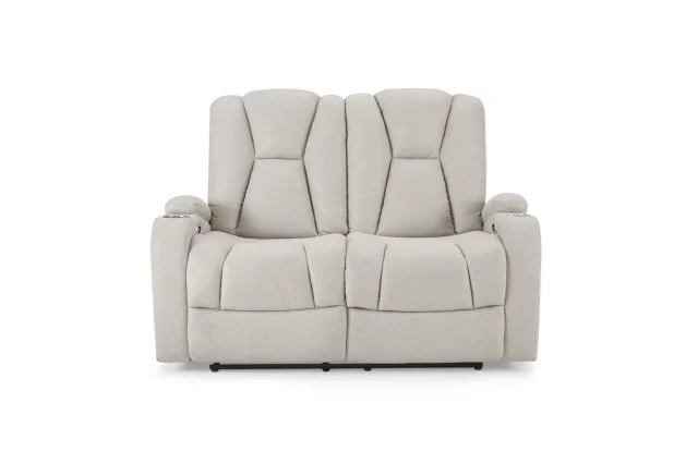 TGC Hazel Light Grey Faux Leather 2 Seater Power Recliner Sofa
