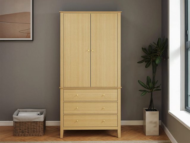 Core Henley Oak 2 Door 3 Drawer Wardrobe