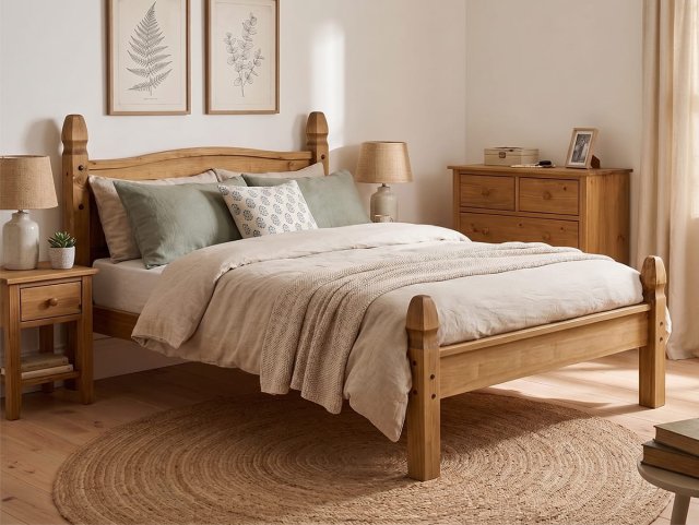 Birlea Corona Waxed Pine Wooden Bed Frame Low Footend - 5ft King Size