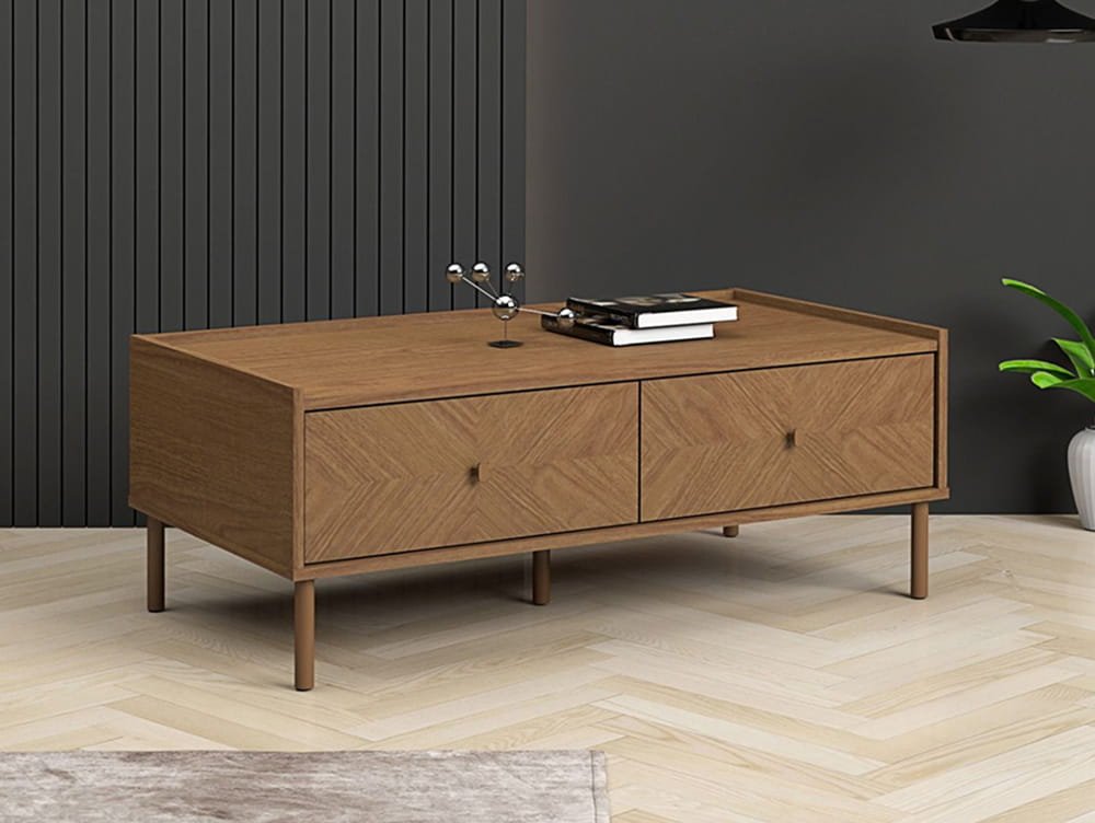 Kudl Summer 2 Drawer Light Oak Coffee Table - Oak - Brown - Image 3