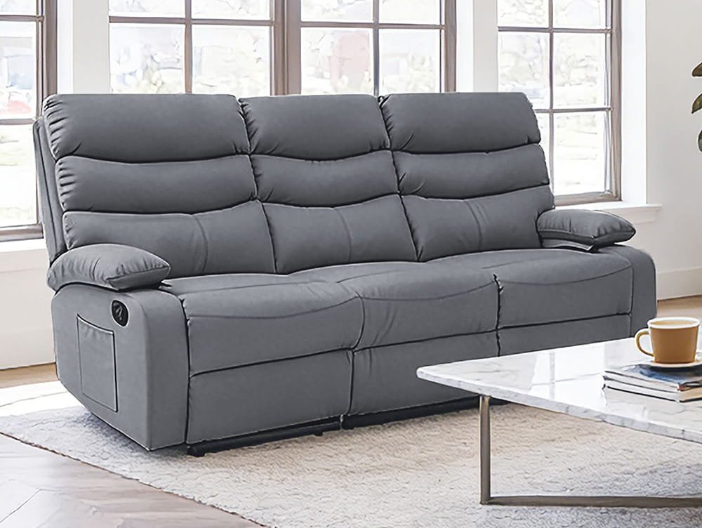 Rackhams Dark/Grey 3 Seater Manual Recliner Sofa, - Pu Leather - 187 - Image 4