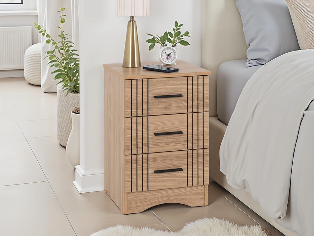 Seconique Tessa Natural Oak 3 Drawer Bedside Table