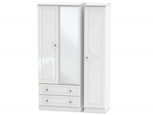 Welcome Balmoral White High Gloss 3 Door 2 Drawer Mirrored Triple Wardrobe Assembled thumbnail