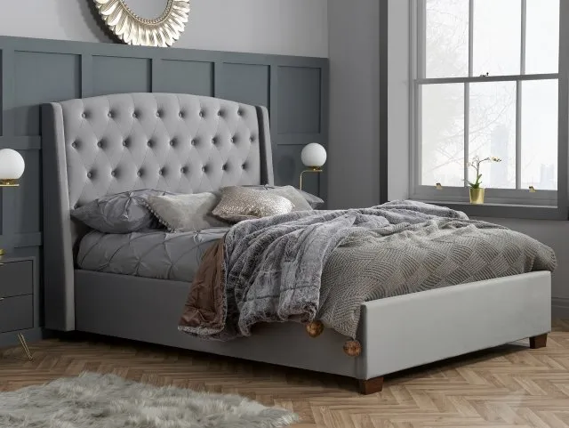 Birlea Furniture & Beds - Birlea Balmoral Grey Velvet Fabric Bed Frame - 5ft King Size thumbnail