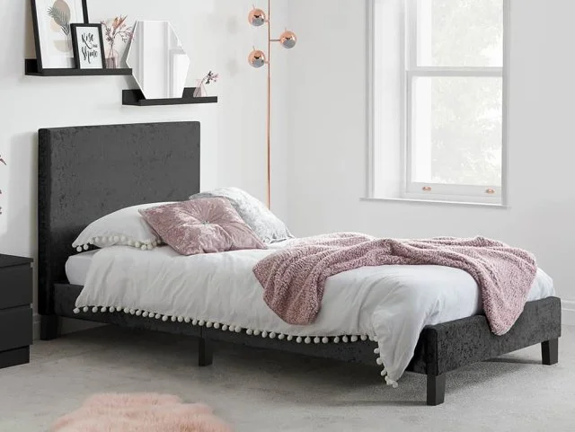 Birlea Furniture & Beds - Birlea Berlin Black Crushed Velvet Glitz Fabric Bed Frame - 3ft Single thumbnail