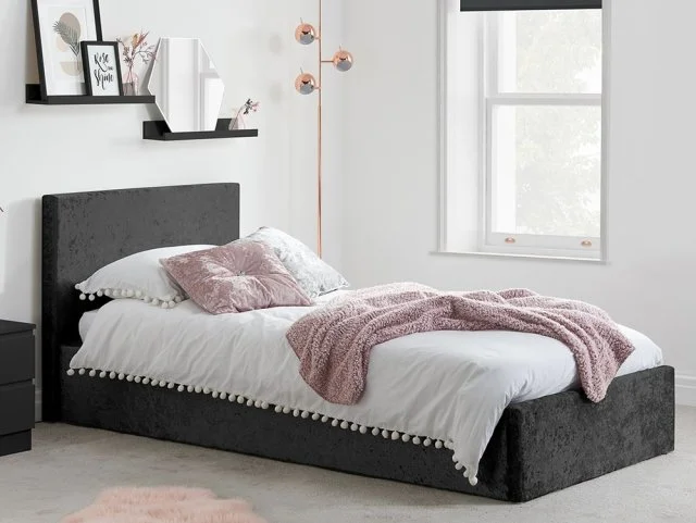 Birlea Furniture & Beds - Birlea Berlin Black Crushed Velvet Glitz Fabric Ottoman Bed Frame - 5ft King Size thumbnail