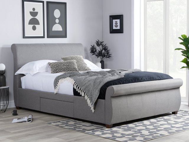 Birlea Lancaster 4ft6 Double Grey Upholstered Fabric 2 Drawer Bed Frame