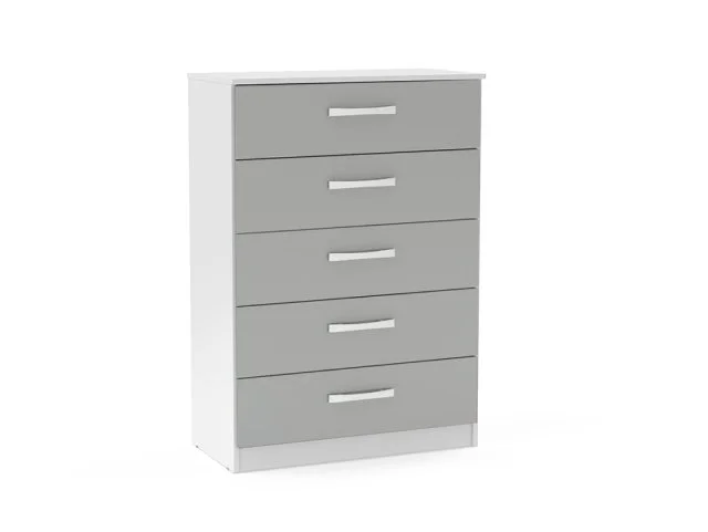 Birlea Furniture & Beds - Birlea Lynx Grey High Gloss and White 5 Drawer Chest of Drawers thumbnail