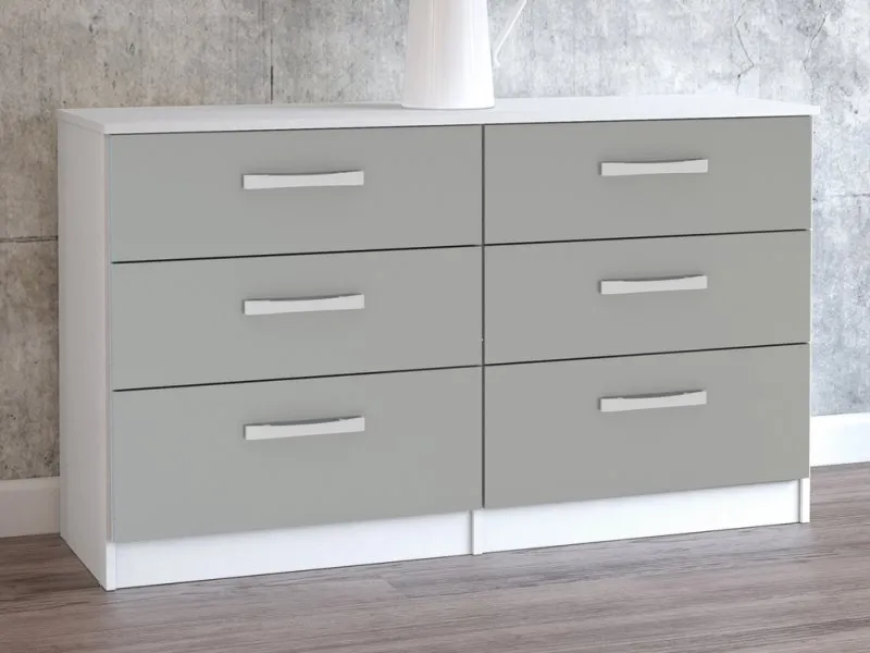 Birlea Furniture & Beds - Birlea Lynx Grey High Gloss and White 6 Drawer Chest of Drawers thumbnail