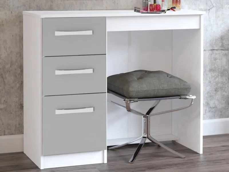 Birlea Lynx Grey High Gloss and White Single Pedestal Dressing Table