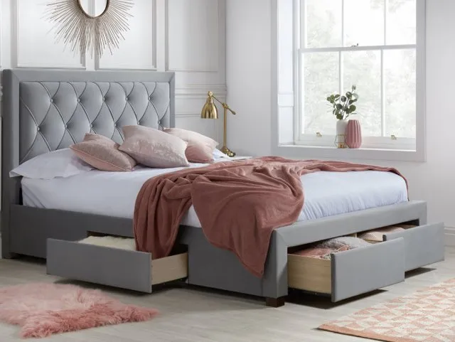 Birlea Woodbury 6ft Super King Size Grey Fabric 4 Drawer Bed Frame