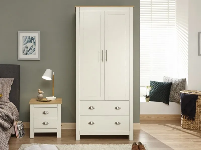 GFW Lancaster Cream and Oak 2 Door 2 Drawer Wardrobe